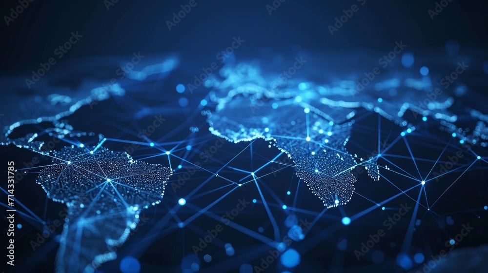 Fototapeta premium Global network connection. Big data analytics and business concept, world map point and line composition concept of global business, digital connection technology, e-commerce, social network