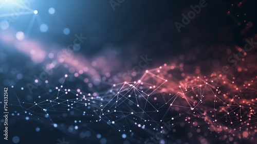 Dark blue abstract background showing a mesh made of lines and dots - AI Generated