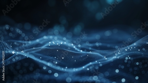 Dark blue abstract background showing a mesh made of lines and dots - AI Generated