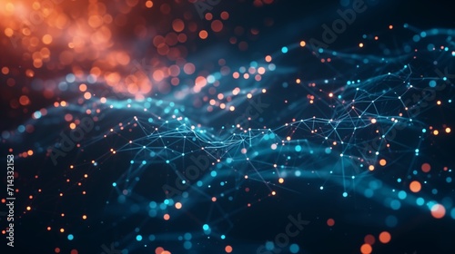 Wallpaper Mural Dark blue abstract background showing a mesh made of lines and dots - AI Generated Torontodigital.ca