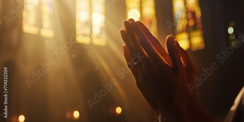 Praying Hands inside a Church photo