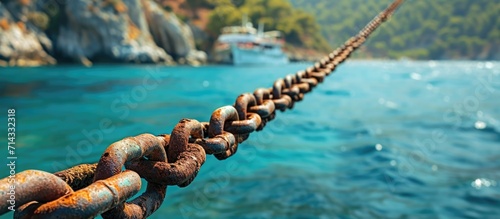 Anchor chain at bottom in Mediterranean Sea near Marmaris  Turkey.