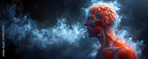 A cigarette in a smoker's lungs causes health deterioration and death photo