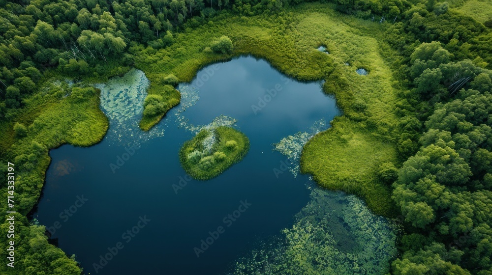  an aerial view of a lake surrounded by lush green trees and a lot of water in the middle of the picture is an aerial view of the lake surrounded by lush green grass.
