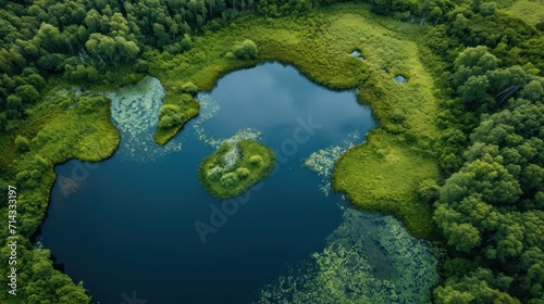  an aerial view of a lake surrounded by lush green trees and a lot of water in the middle of the picture is an aerial view of the lake surrounded by lush green grass.