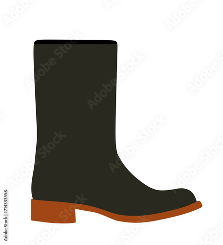 Rubber boot vector illustration isolated on white background. Fashion footwear. Industrial equipment in working process. Foot wear for hunting and outdoor activity on rain and mug weather.