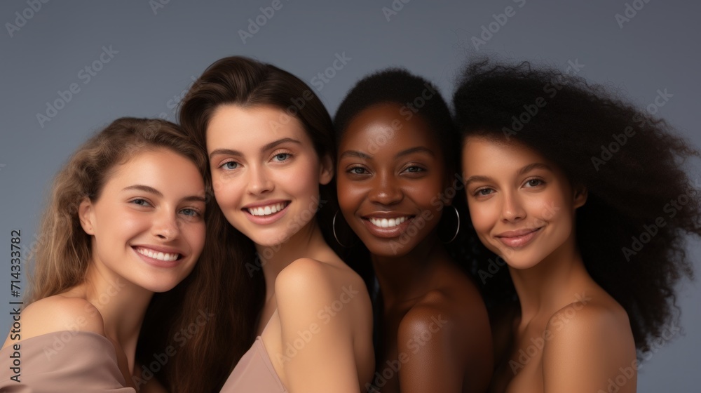 Portrait of Happy Women with Beauty Diversity and Smile for Skincare Product AI Generated Portrait of Happy Women with Beauty Diversity and Smile for Skincare Product AI Generated