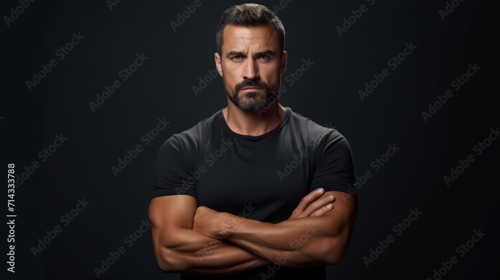 Confident Man with Mockup Arms Crossed on Studio Backdrop AI Generated Confident Man with Mockup Arms Crossed on Studio Backdrop AI Generated