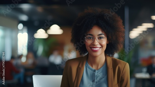 Portrait of Confident Black Woman in Modern Office AI Generated