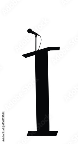 Ceremony vote event stage podium with microphone vector silhouette isolated. Public speech opening meeting election campaign. Pulpit speaking to public. Rostrum talk. Refer professor or politician.