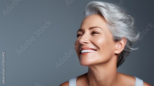 Mature Woman in Studio: Skincare and Face Cream for Wellness, Hydration, and Care AI Generated photo