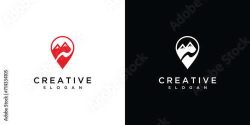 mountain pin logo design vector