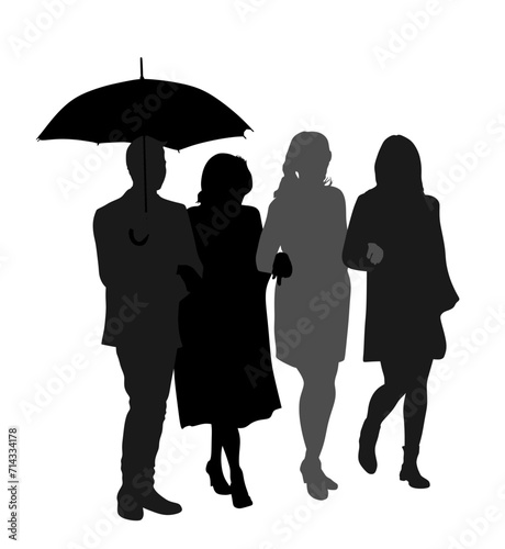 Sad family on funeral cemetery graveyard mourning deceased relative vector silhouette illustration isolated. Featuring people weeping broken hart. Last good bye for dead relevant, farewell and RIP. photo