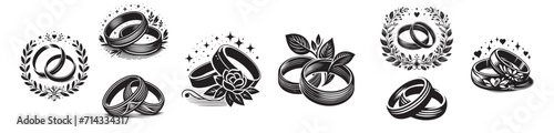 set of wedding rings vector black and white