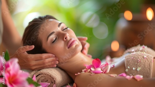 Young couple receiving head massage at beauty spa