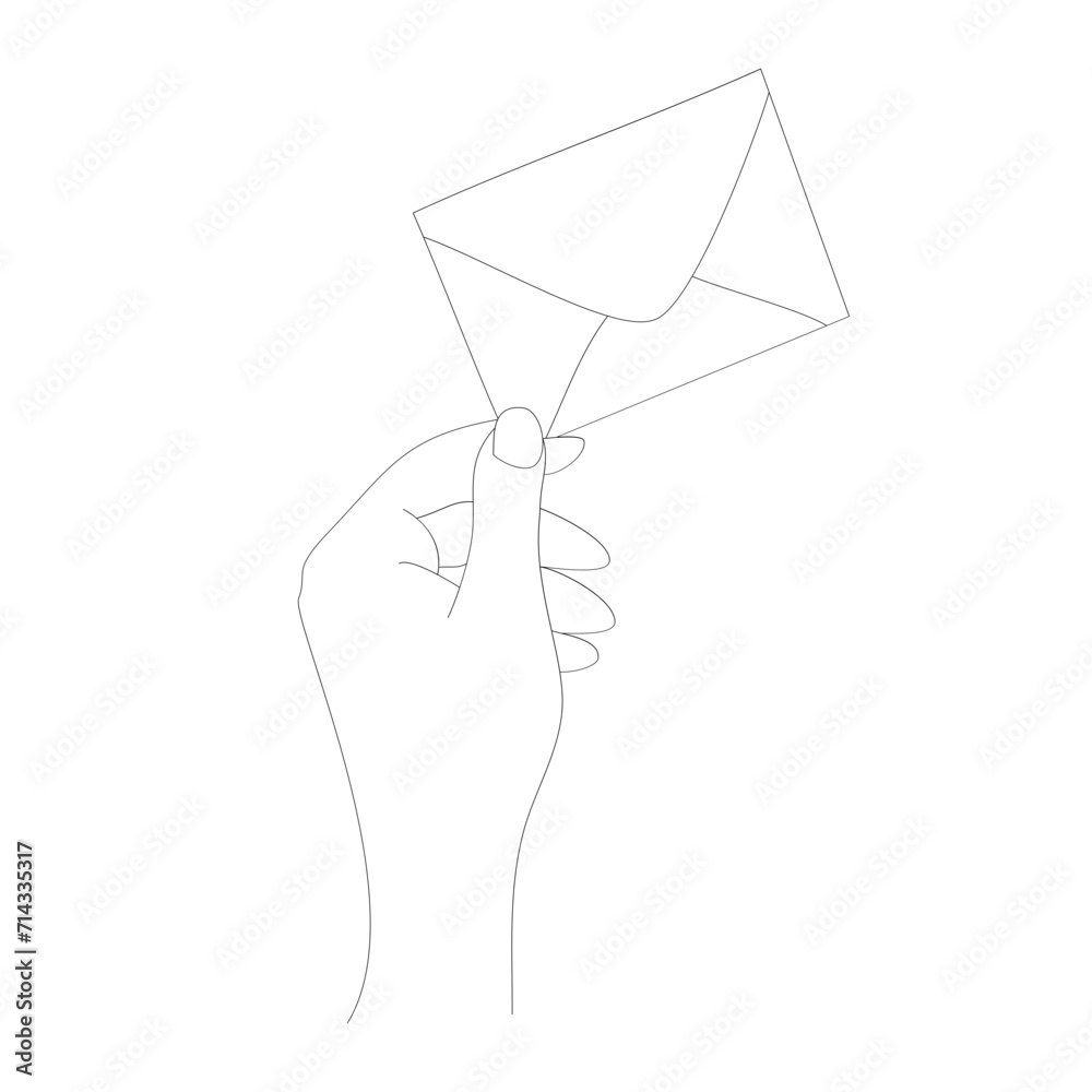 Hand Drawn Left Hand Holding Envelope In two fingers pov Hand Drawn Left Hand Holding Envelope In two fingers pov