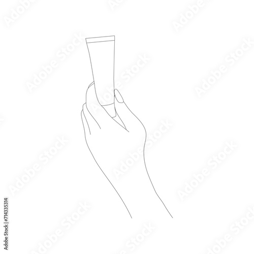 Hand Drawn The left hand holds a tube of cream POV