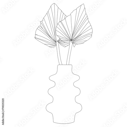 Hand Drawn Plant on stems in an abstract vase with jagged wavy edges