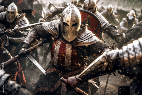 Knight with sword / Medieval templar Knight Battle. Generated AI