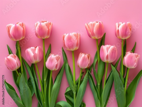 Beautiful Composition of Spring Flowers on Pastel Pink Background AI Generated
