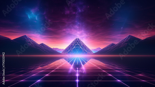 Synthwave, vaporwave, retro wave, retro-futurism, cyberpunk-themed abstract holographic background AI-generated Image photo