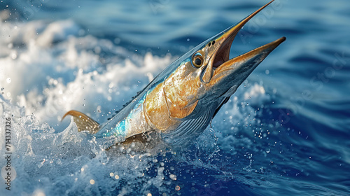 Majestic Blue Marlin Leaping in Ocean Spray photo