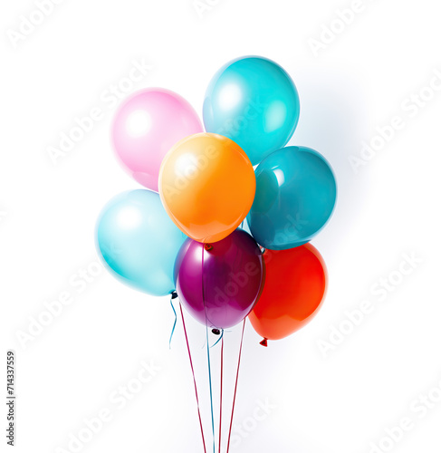 A collection of colorful, glossy balloons tied together, floating against a white background, symbolizing celebration and joy.