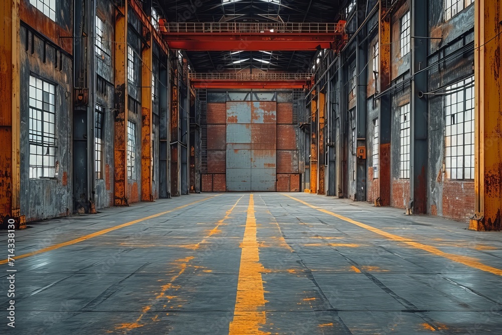 Empty Industrial Warehouse with Sunlight Streaming Through Windows