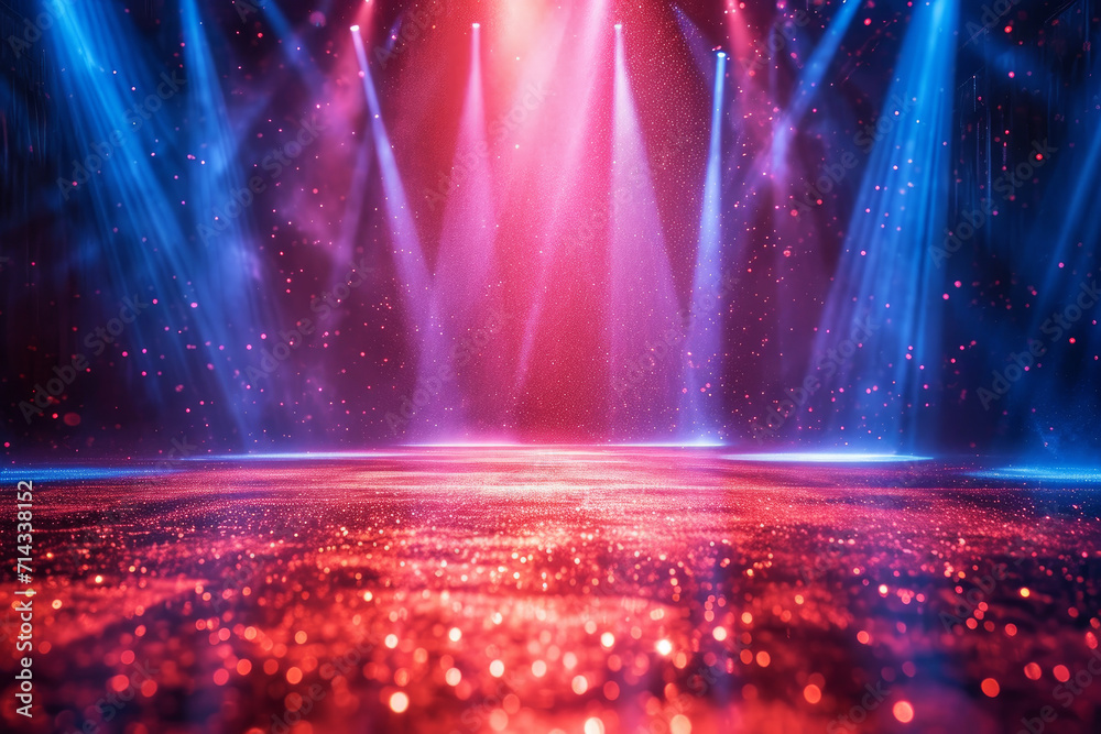 Dramatic Red Stage Lights with Glittering Floor - obrazy, fototapety, plakaty 
