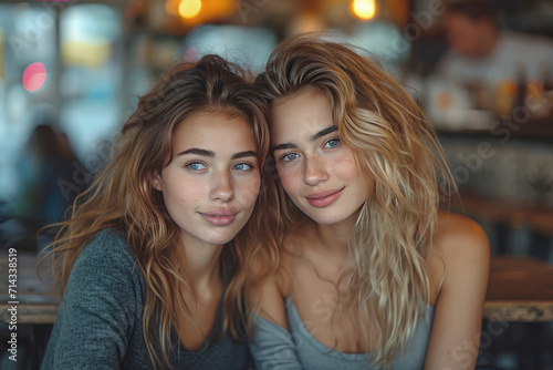 heartwarming portrait of two young women enjoying each other's company in a bustling café