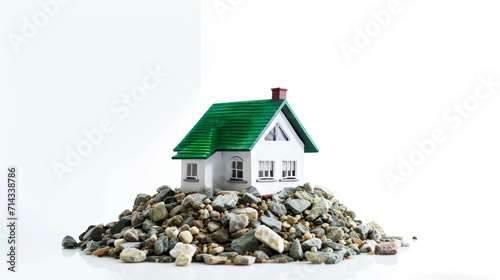 EcoHaven: Miniature House with Green Roof on Stones. Generative AI photo