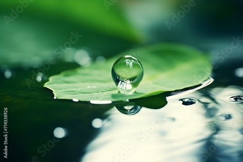 clean white water and one green leaf background sunlight reflection