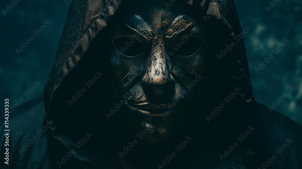 Obraz premium Man Wearing Hooded Mask in Dark Alley Raises Suspicion