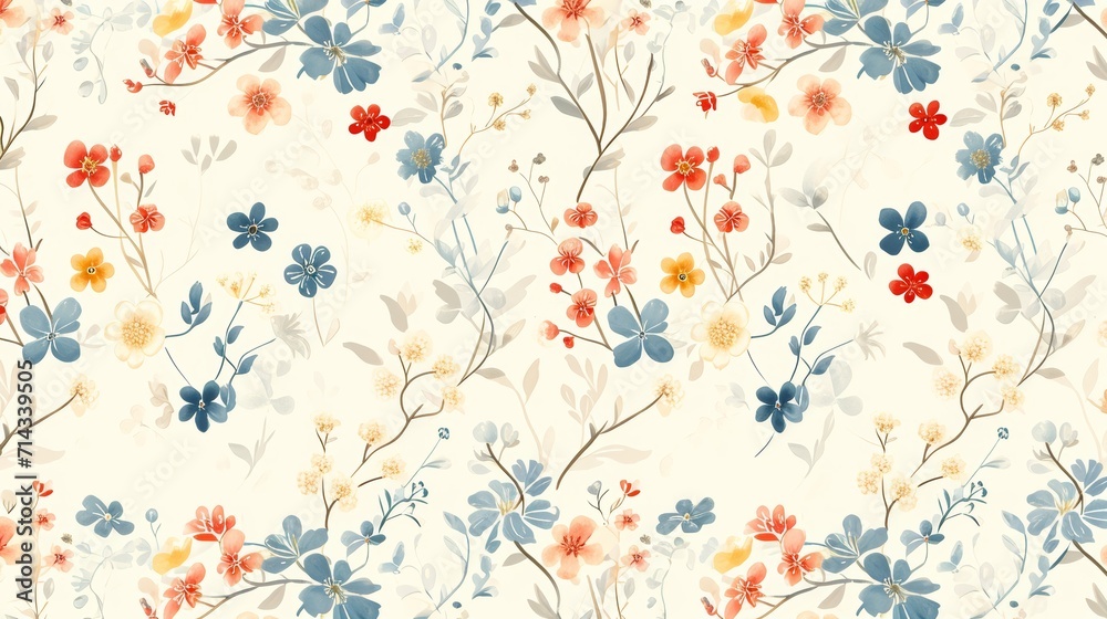 Vibrant Floral Wallpaper With Blue, Orange, and Red Flowers