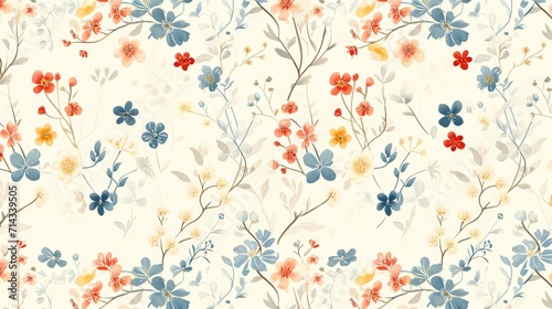 Vibrant Floral Wallpaper With Blue  Orange  and Red Flowers