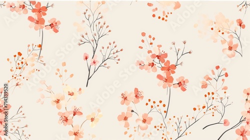 Pink Flowers on White Floral Wallpaper
