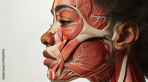 Obraz na płótnie Visible Facial Muscles of a Woman, Anatomy and Strength Displayed