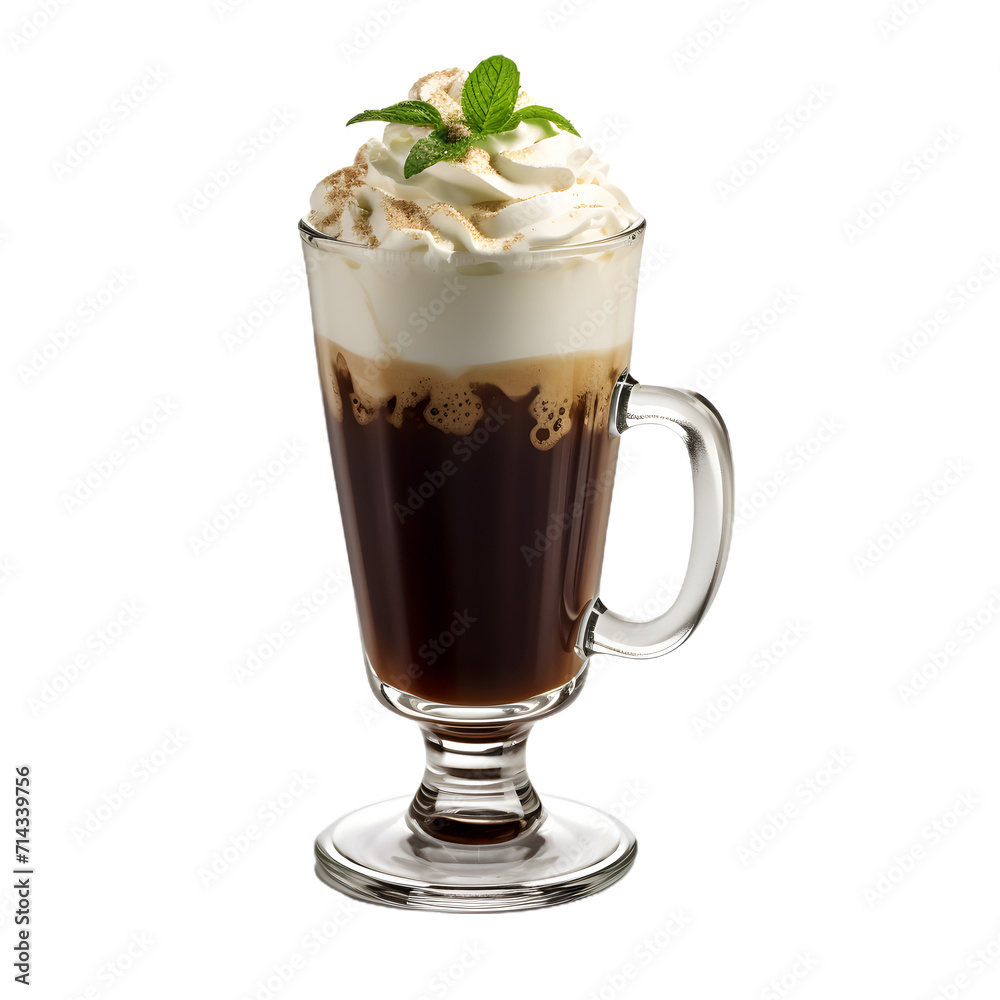 A classic Irish coffee on transparent background A classic Irish coffee on transparent background