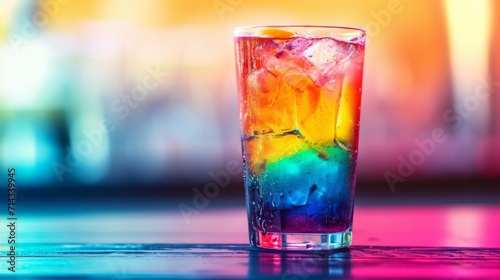 Colorful Drink Resting on Table, Refreshing Beverage, Vibrant Drink