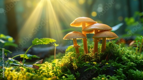 Group of Mushrooms on Top of Lush Green Forest photo