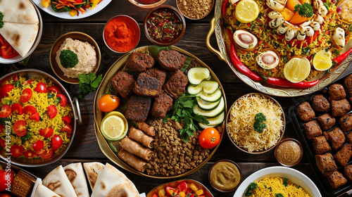 Arabic Cuisine: Middle Eastern traditional lunch. Ai Generative