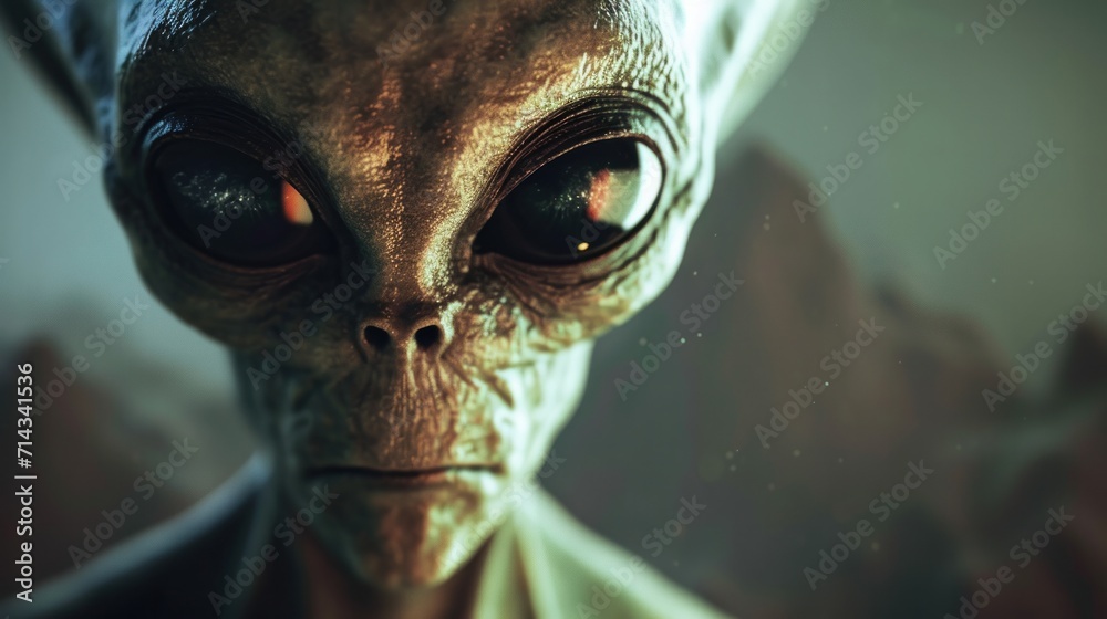 close up portrait of an alien staring at the camera    
