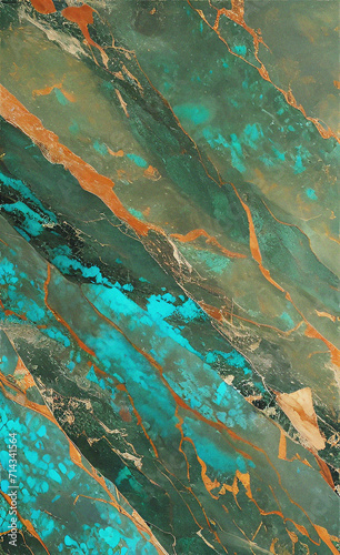Stone mosaic background. Turquoise stonewall. Rock texture with cracks. Close-up. Rough Stone surface. Beautiful nature backdrop with empty copy space 