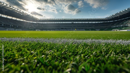 Lawn in the soccer stadium. 