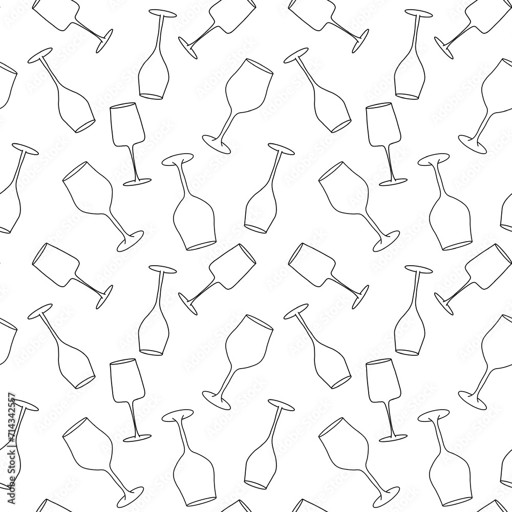 Cartoon doodle seamless glasses of wine pattern for wrapping paper and fabrics and party accessories