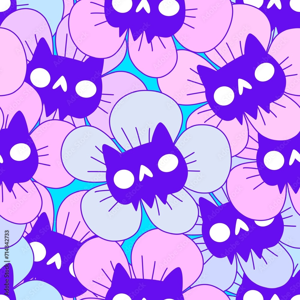 Halloween animals seamless cat and flower pattern for wrapping paper and fabrics and kids print and party accessories Halloween animals seamless cat and flower pattern for wrapping paper and fabrics and kids print and party accessories