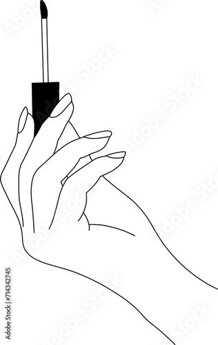 Side view of a hand-drawn right hand holding a liquid lipstick brush