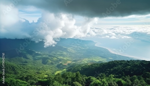 View of the sea of clouds from the top of the mountain peak. Tropical green forest © Virgo Studio Maple