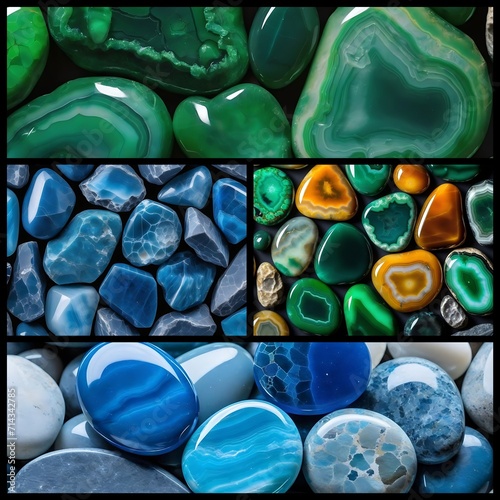 Blue and green agate stones background banners framework 