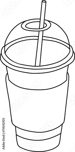 Hand drawn dome glass with straw transparent side view